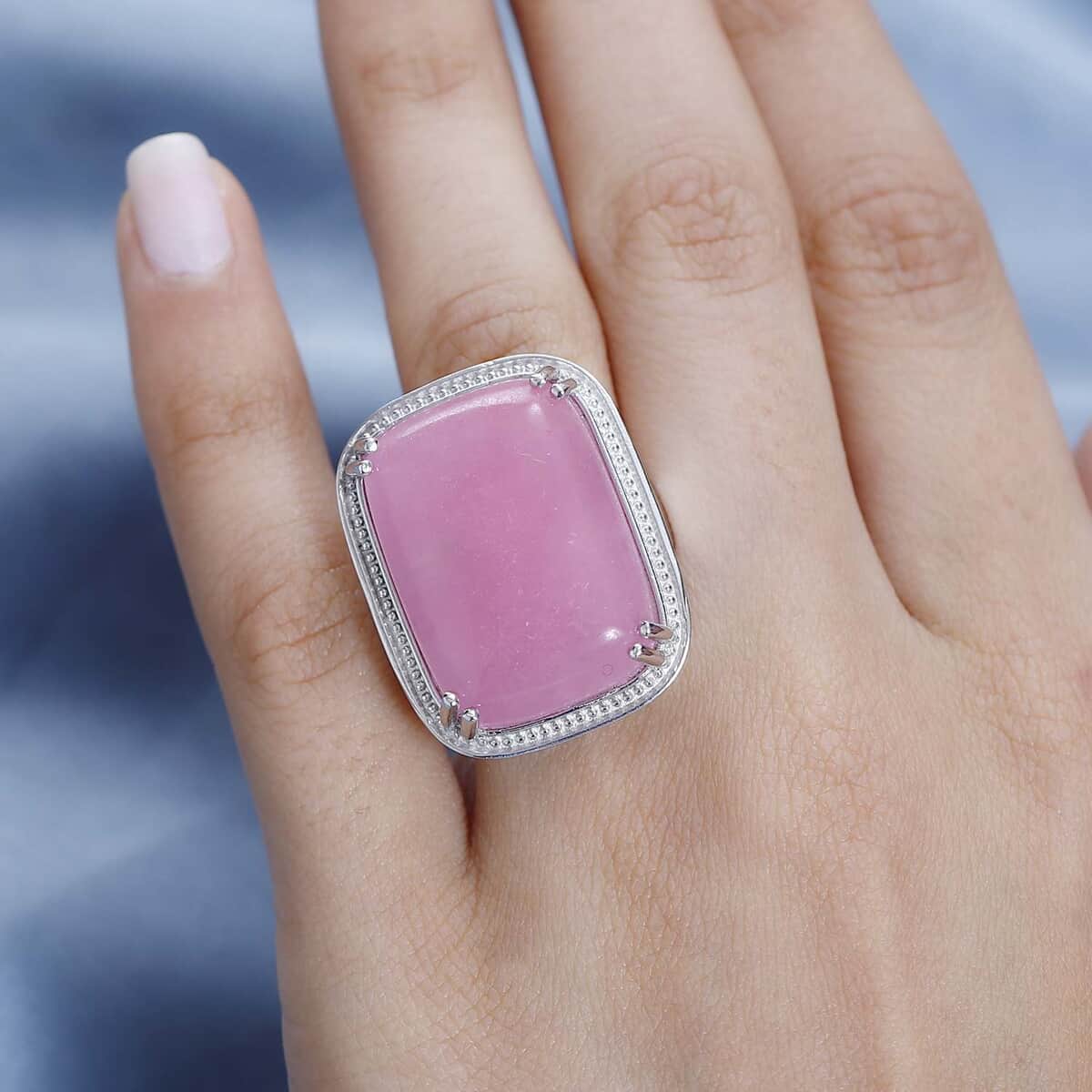 Pink Jade Solitaire Ring in Platinum Over Copper (Size 10.0) 35.00 ctw image number 2