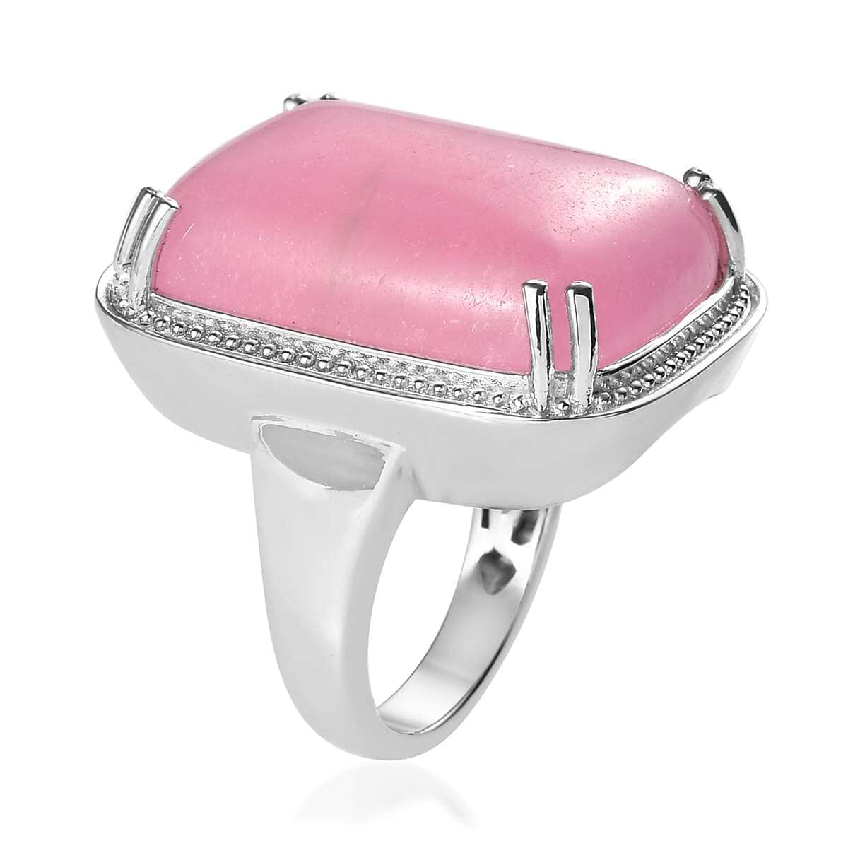 Pink Jade Solitaire Ring in Platinum Over Copper (Size 10.0) 35.00 ctw image number 3