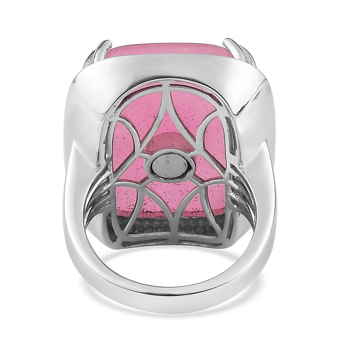 Pink Jade (D) Solitaire Ring in Platinum Over Copper (Size 10.0) 35.00 ctw