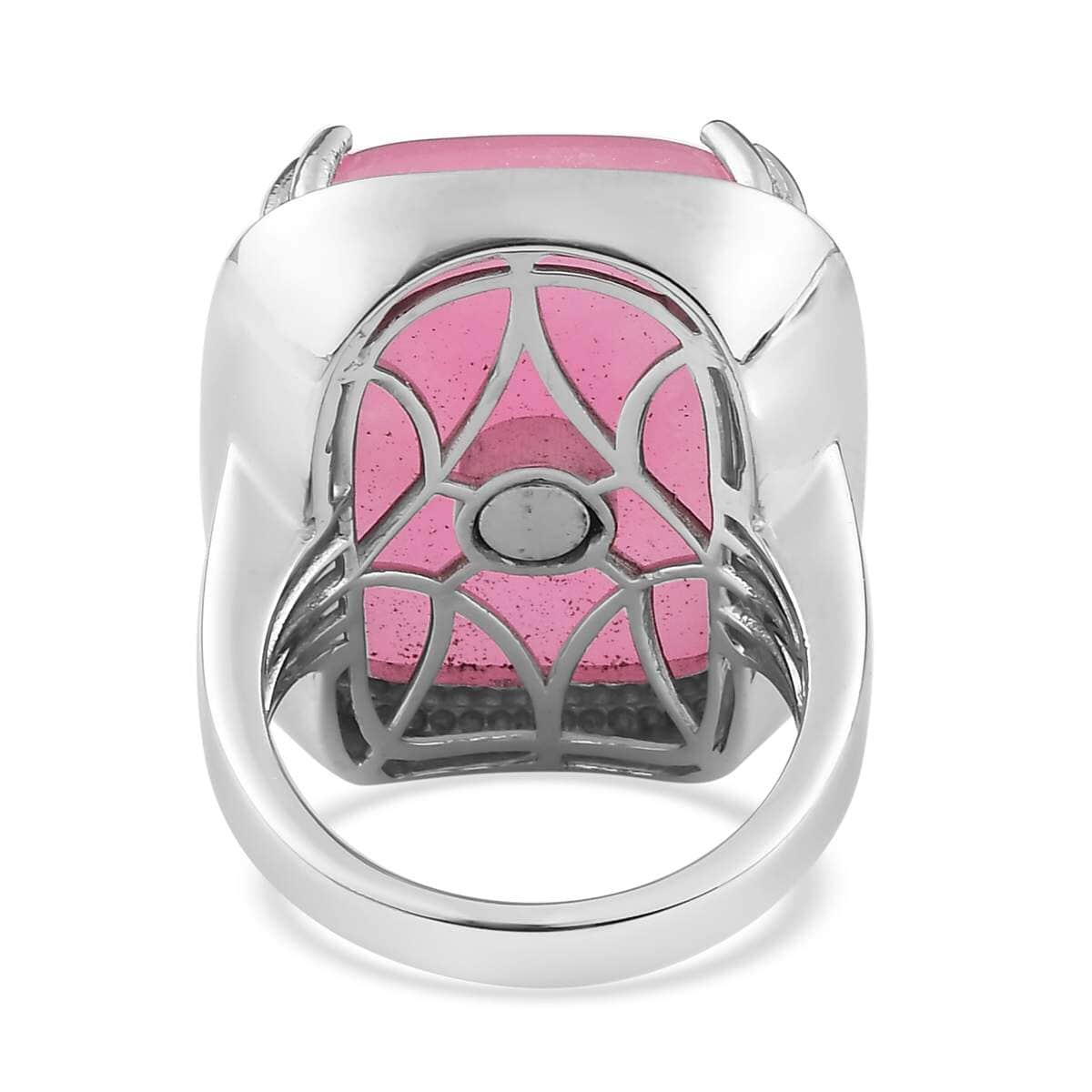 Pink Jade Solitaire Ring in Platinum Over Copper (Size 10.0) 35.00 ctw image number 4