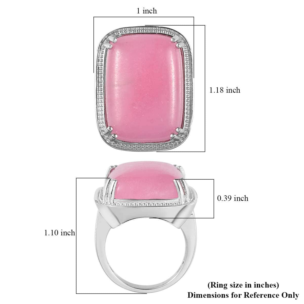 Pink Jade Solitaire Ring in Platinum Over Copper (Size 10.0) 35.00 ctw image number 5