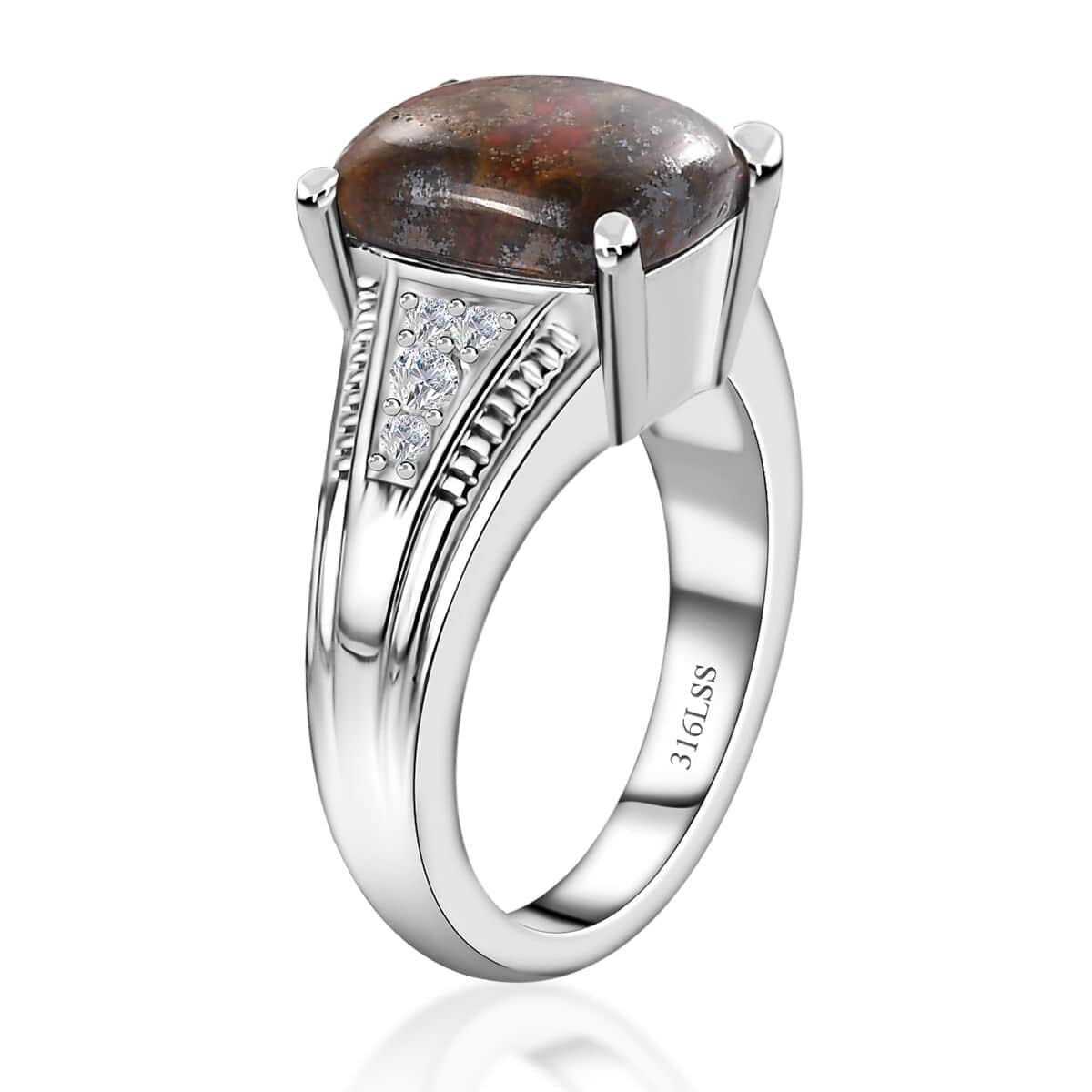 Slice Agate and White Zircon 4.00 ctw Ring in Stainless Steel (Size 7.0) image number 3