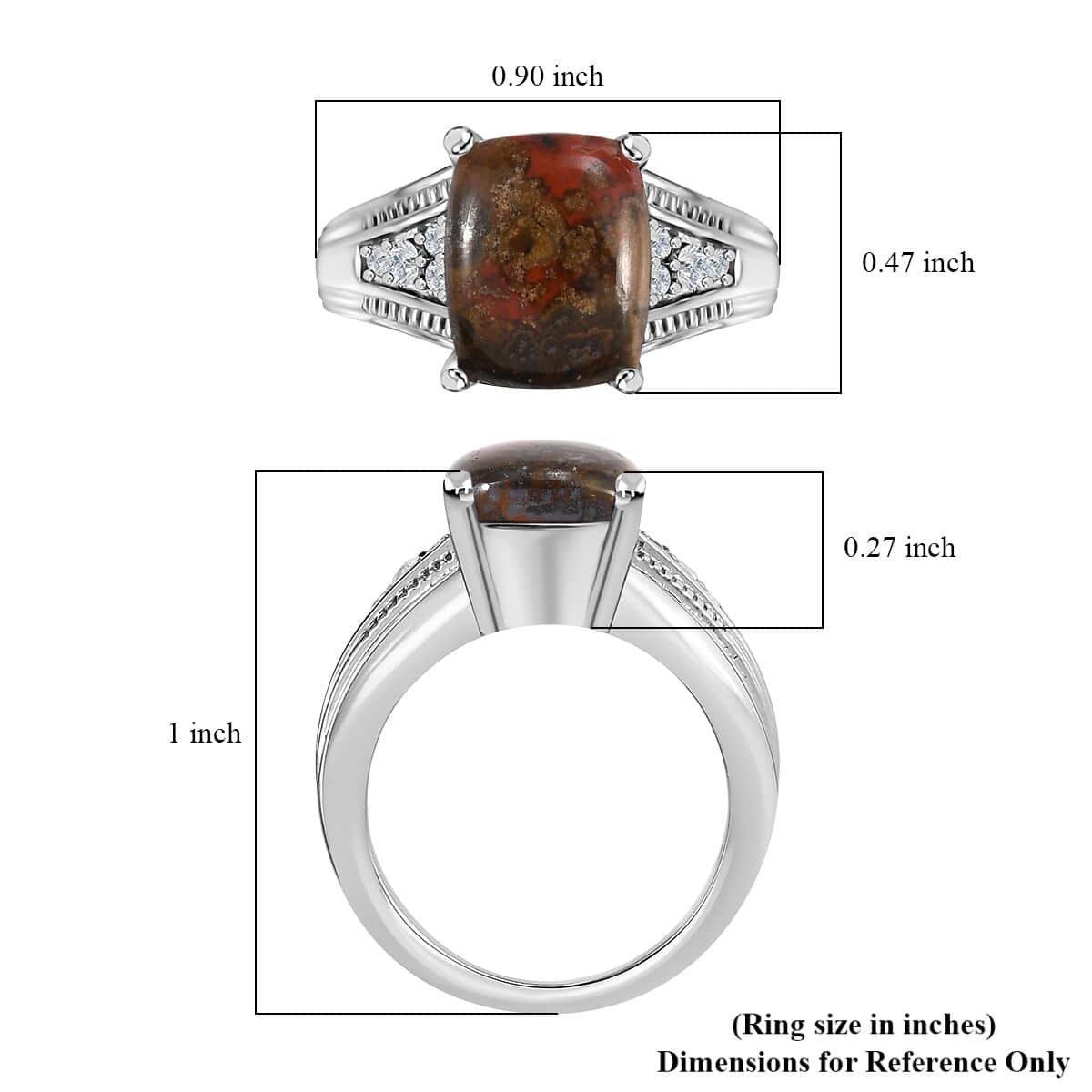 Slice Agate and White Zircon 4.00 ctw Ring in Stainless Steel (Size 7.0) image number 5