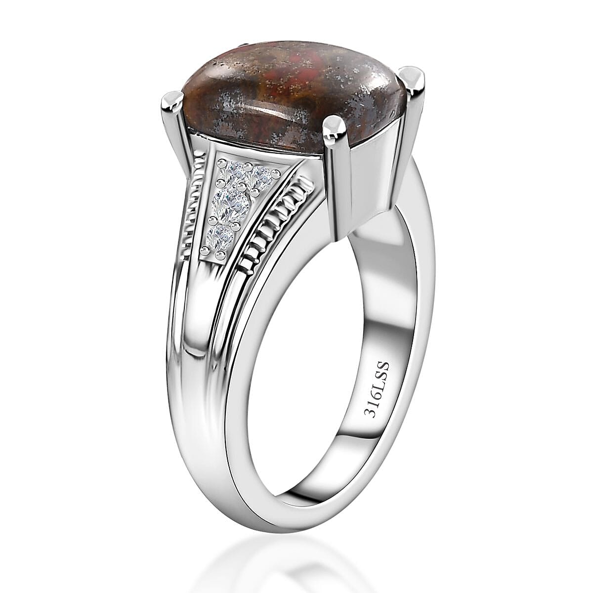 Slice Agate and White Zircon 4.00 ctw Ring in Stainless Steel (Size 9.0) image number 3