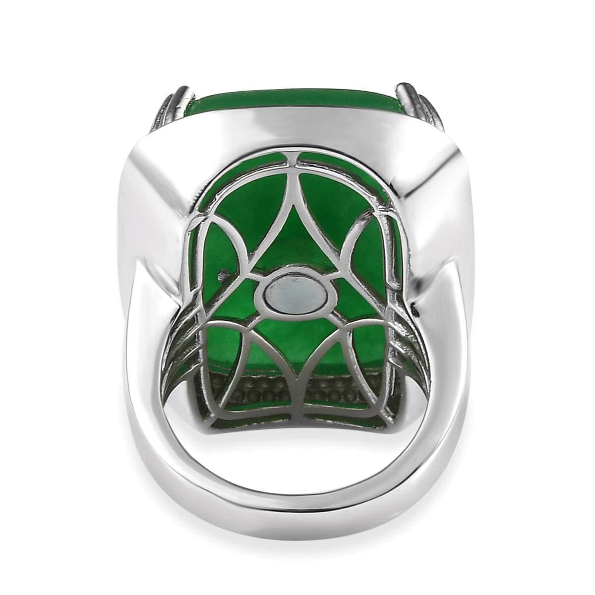 Green Jade (D) Solitaire Ring in Platinum Over Copper (Size 7.0) 32.50 ctw image number 4