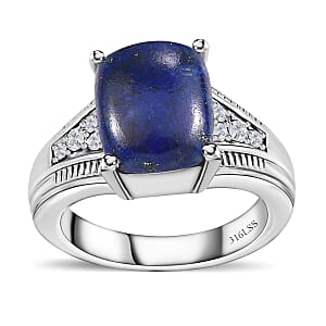 Lapis Lazuli and White Zircon 5.15 ctw Ring in Stainless Steel (Size 7.0)