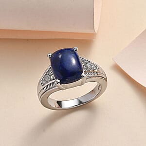 Lapis Lazuli and White Zircon 5.15 ctw Ring in Stainless Steel (Size 7.0)