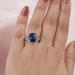 Lapis Lazuli and White Zircon 5.15 ctw Ring in Stainless Steel (Size 7.0)
