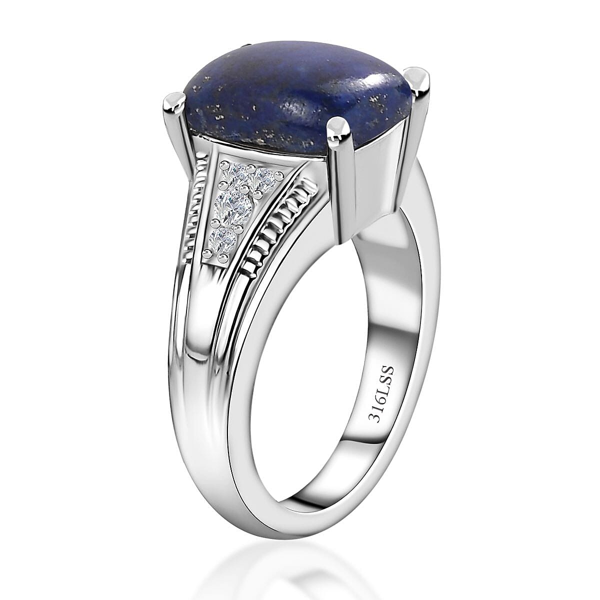 Lapis Lazuli and White Zircon 5.15 ctw Ring in Stainless Steel (Size 7.0) image number 3