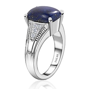 Lapis Lazuli and White Zircon 5.15 ctw Ring in Stainless Steel (Size 7.0)