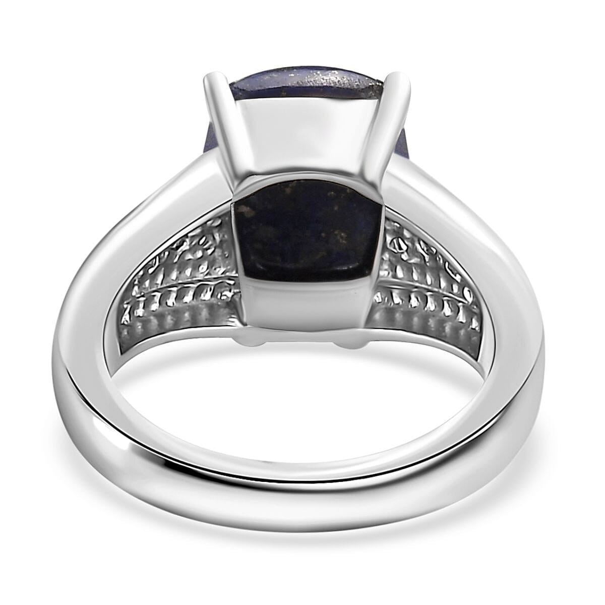 Lapis Lazuli and White Zircon 5.15 ctw Ring in Stainless Steel (Size 7.0) image number 4