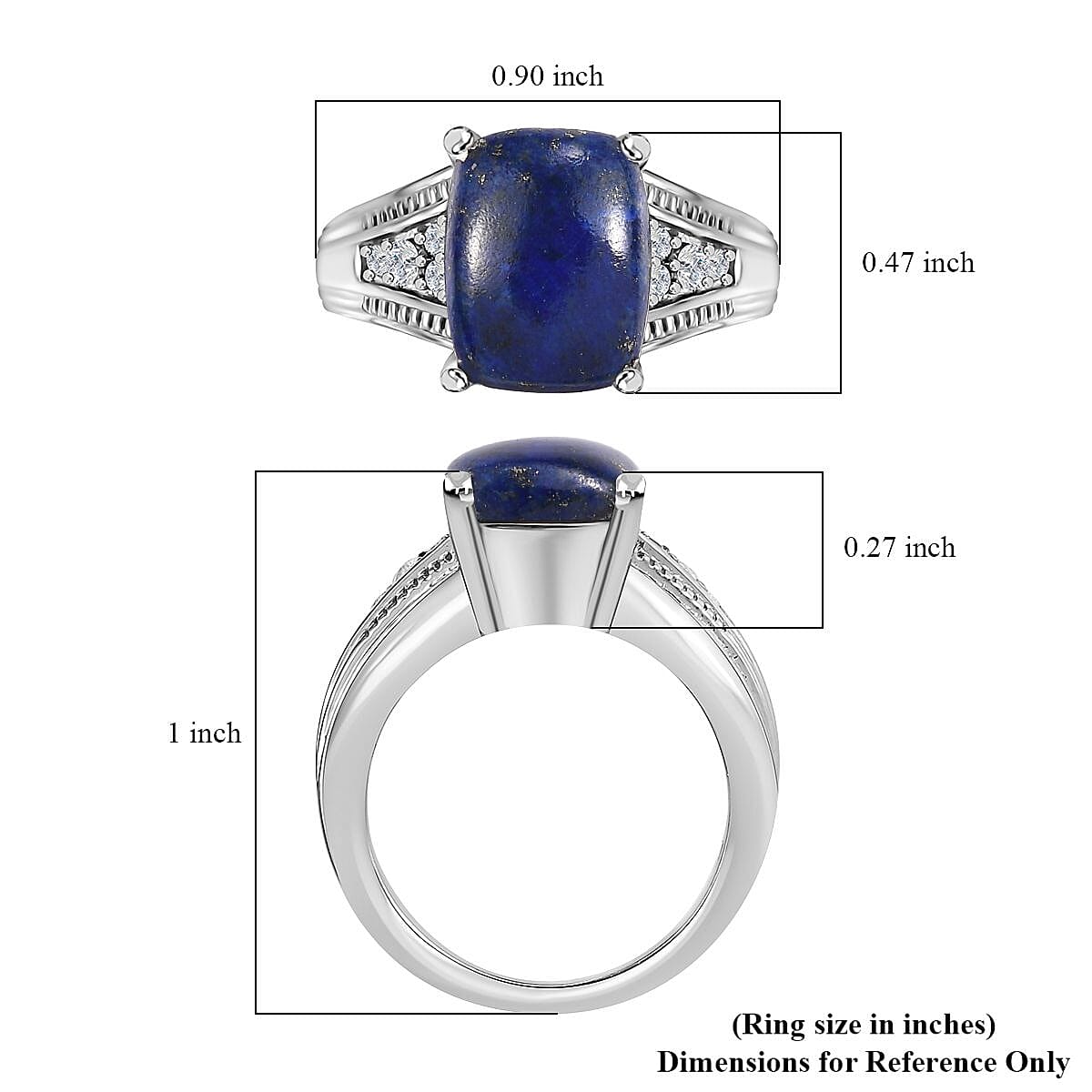 Lapis Lazuli and White Zircon 5.15 ctw Ring in Stainless Steel (Size 7.0) image number 5