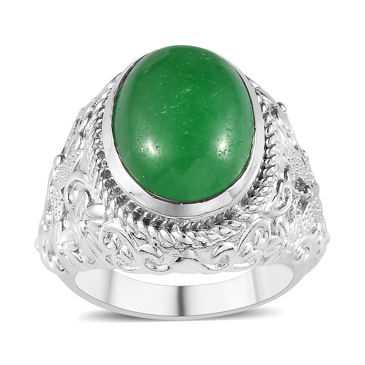 Green Jade (D) Solitaire Ring in Platinum Over Copper with Magnet (Size 10.0) 6.25 ctw