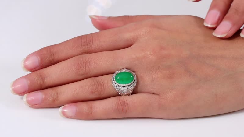 Green Jade (D) Solitaire Ring in Platinum Over Copper (Size 10.0) 6.25 ctw