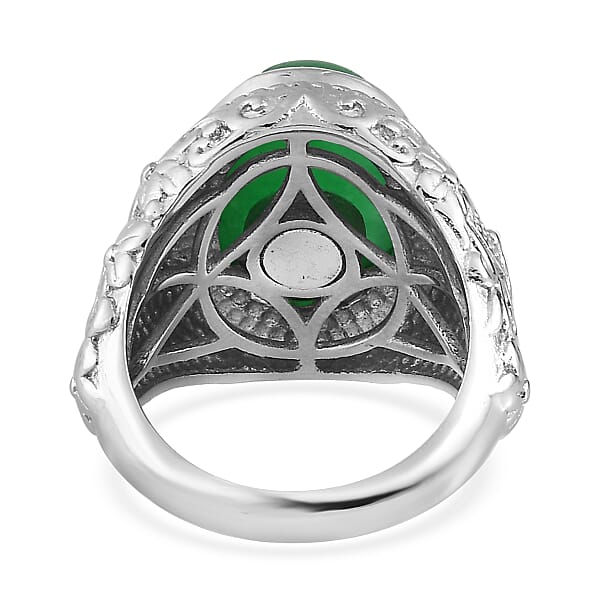 Green Jade (D) Solitaire Ring in Platinum Over Copper with Magnet (Size 10.0) 6.25 ctw