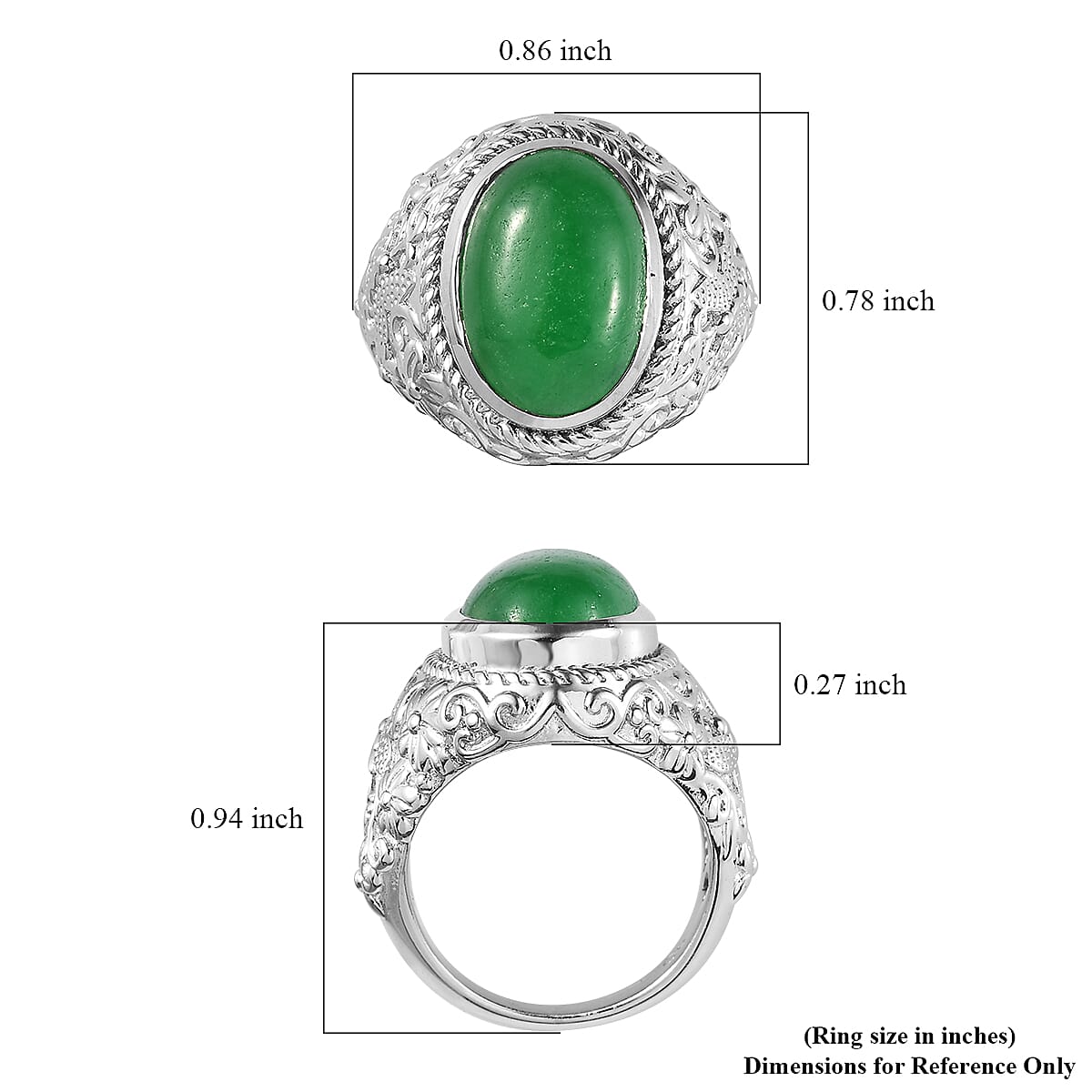 Green Jade (D) Solitaire Ring in Platinum Over Copper with Magnet (Size 10.0) 6.25 ctw