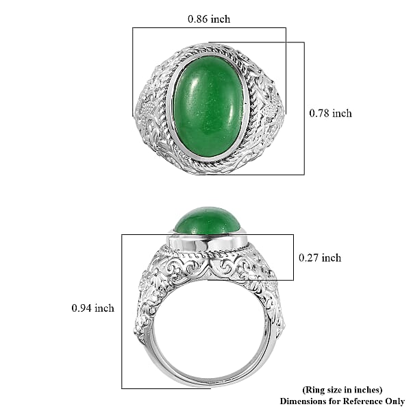 Green Jade (D) Solitaire Ring in Platinum Over Copper with Magnet (Size 10.0) 6.25 ctw