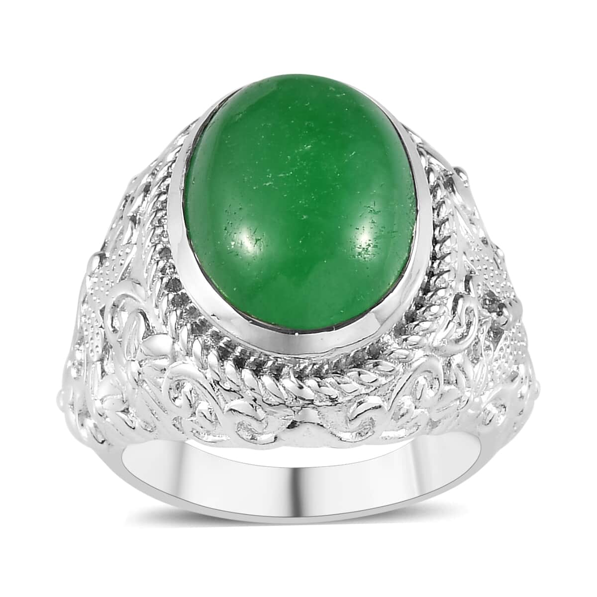 Green Jade (D) Solitaire Ring in Platinum Over Copper with Magnet (Size 5.0) 6.25 ctw image number 0