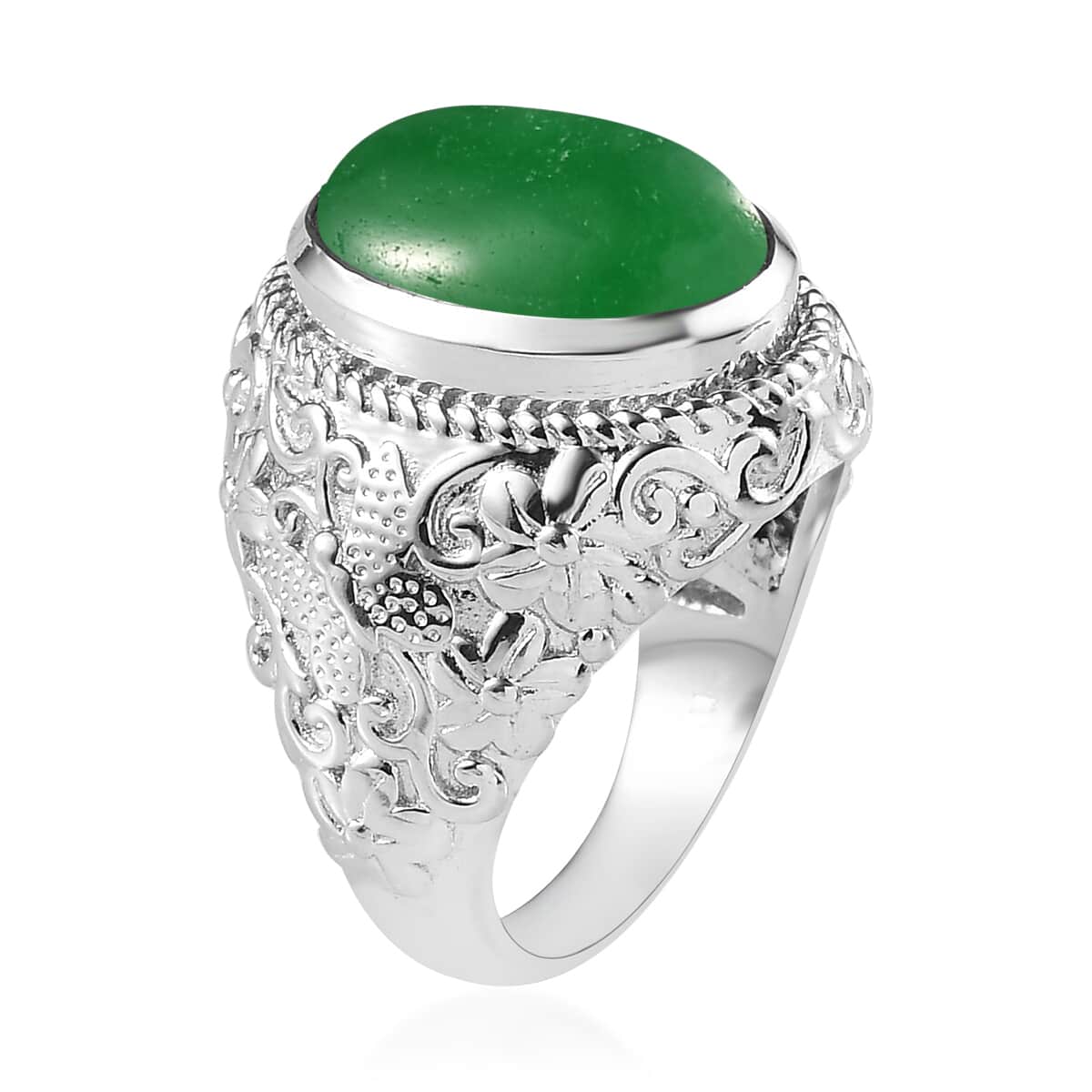 Green Jade (D) Solitaire Ring in Platinum Over Copper with Magnet (Size 5.0) 6.25 ctw image number 3