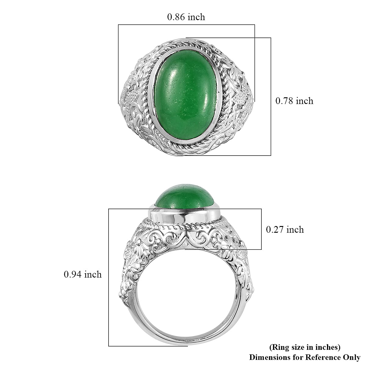 Green Jade (D) Solitaire Ring in Platinum Over Copper with Magnet (Size 7.0) 6.25 ctw image number 5