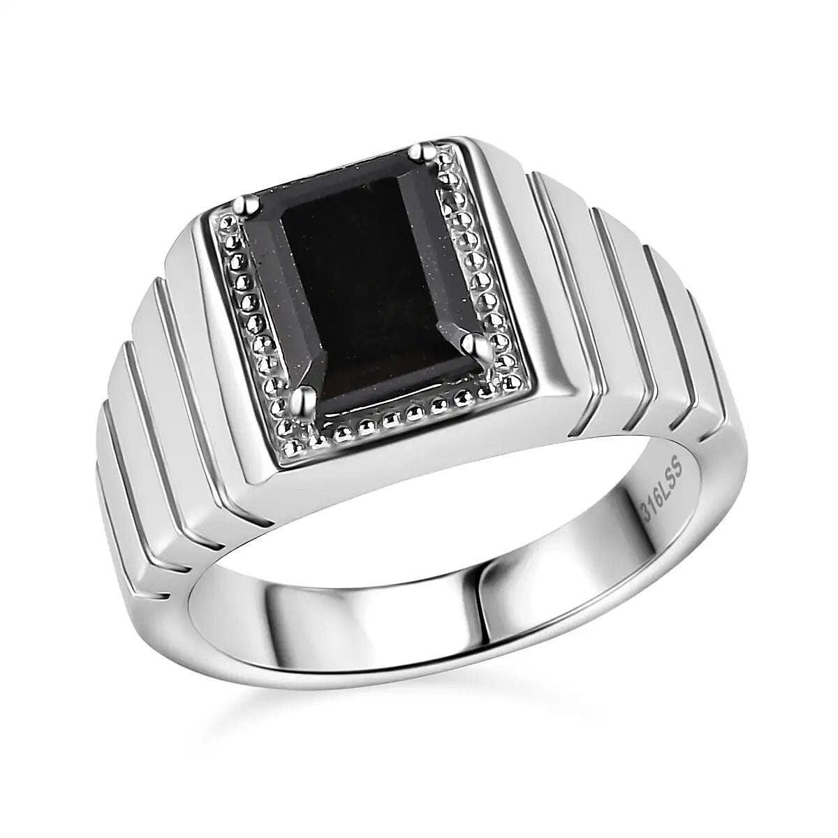 Thai Black Spinel Men's Ring in Stainless Steel (Size 10.0) 3.50 ctw