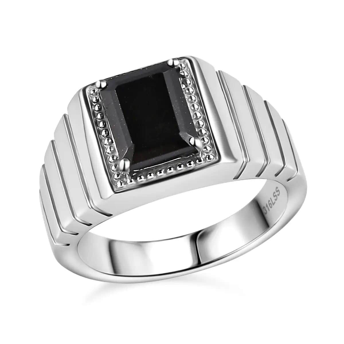 Thai Black Spinel Men's Ring in Stainless Steel (Size 10.0) 3.50 ctw image number 0