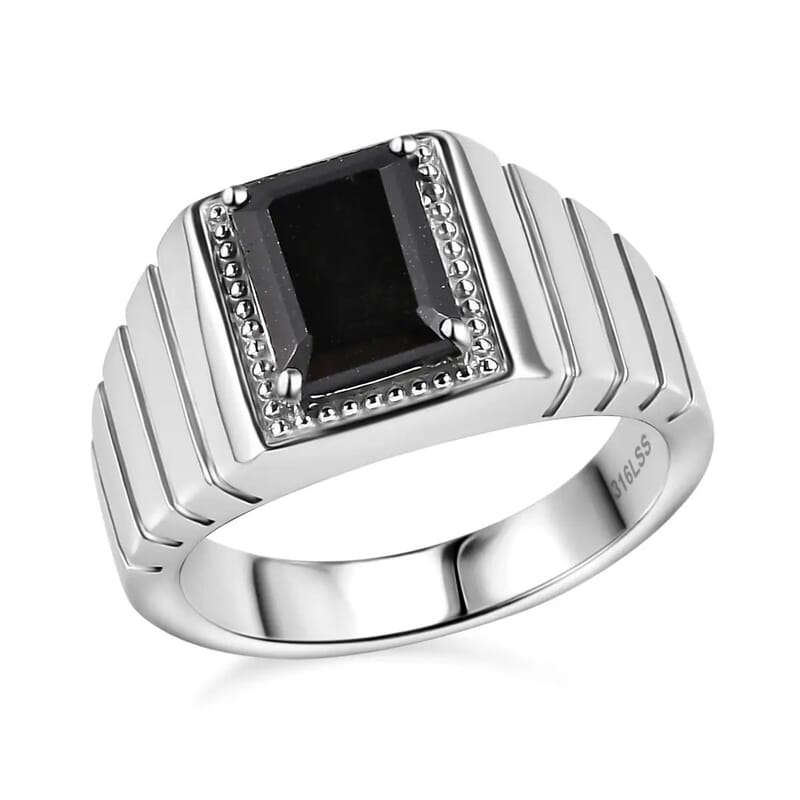 Thai Black Spinel Men's Ring in Stainless Steel (Size 10.0) 3.50 ctw