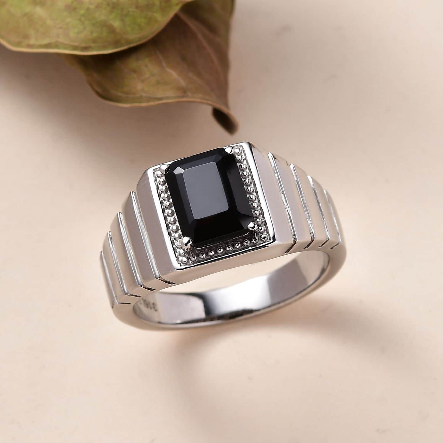 Buy Thai Black Spinel Men's Ring in Stainless Steel (Size 10.0