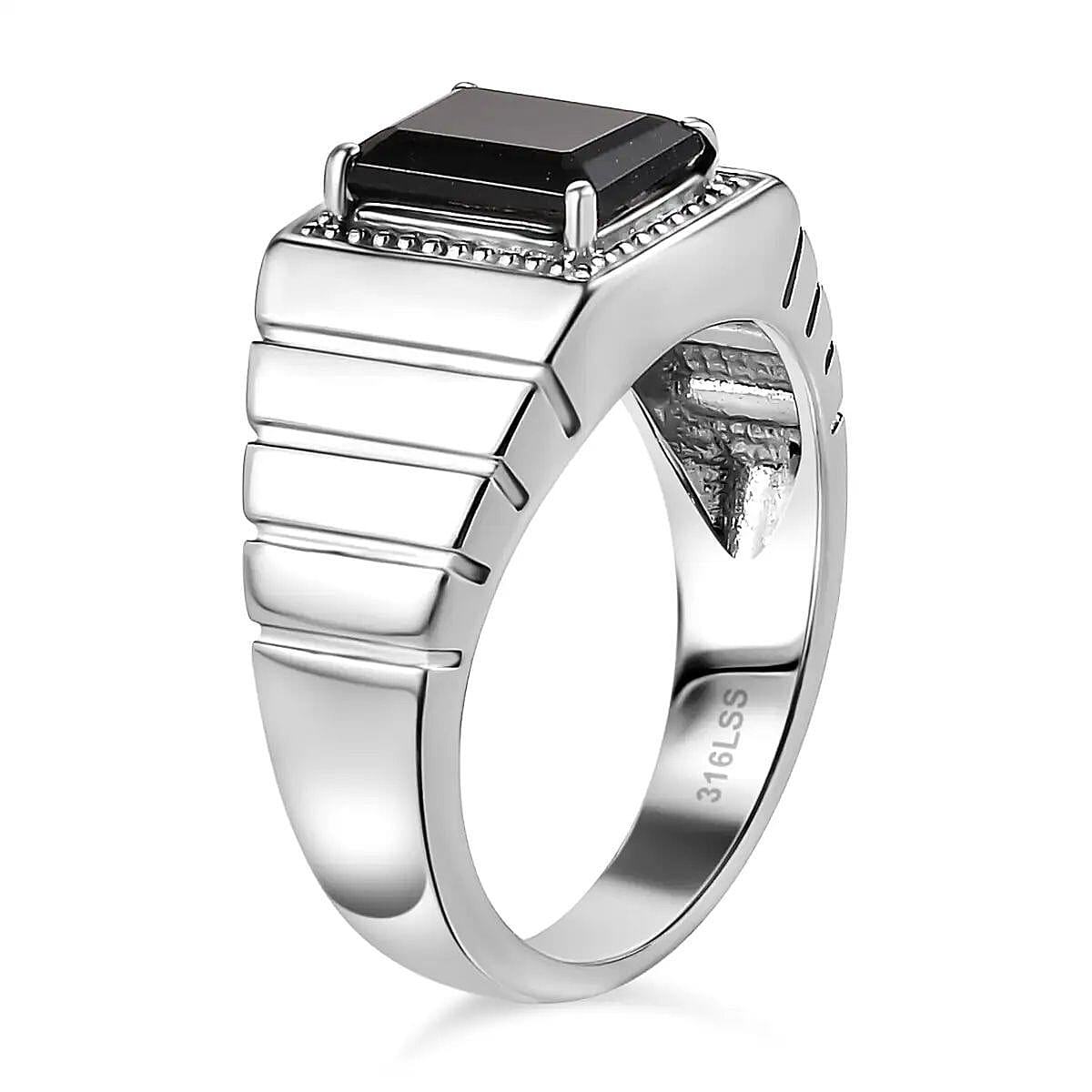 Thai Black Spinel Men's Ring in Stainless Steel (Size 10.0) 3.50 ctw