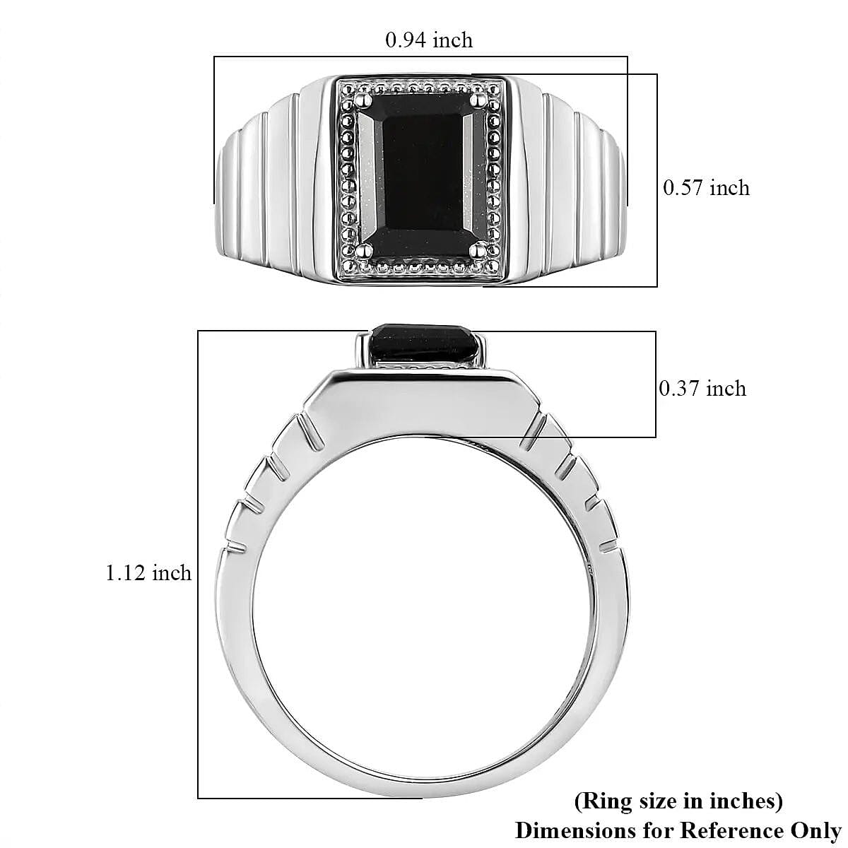 Thai Black Spinel Men's Ring in Stainless Steel (Size 10.0) 3.50 ctw