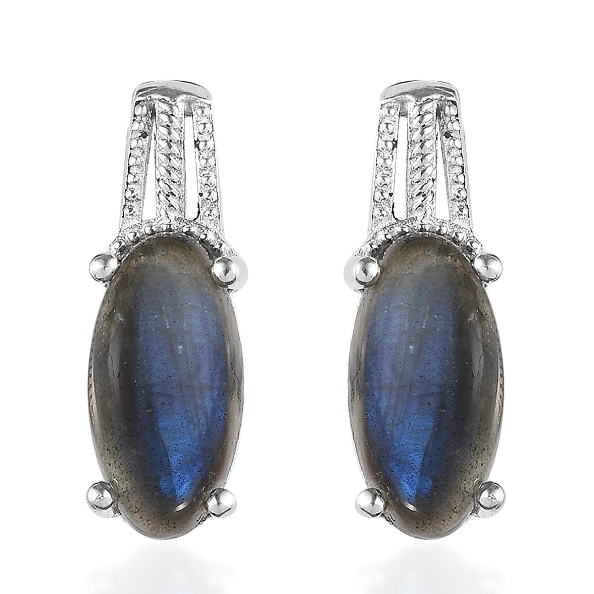 D'Joy Malagasy Labradorite Solitaire Stud Earrings in Sterling Silver 7.65 ctw