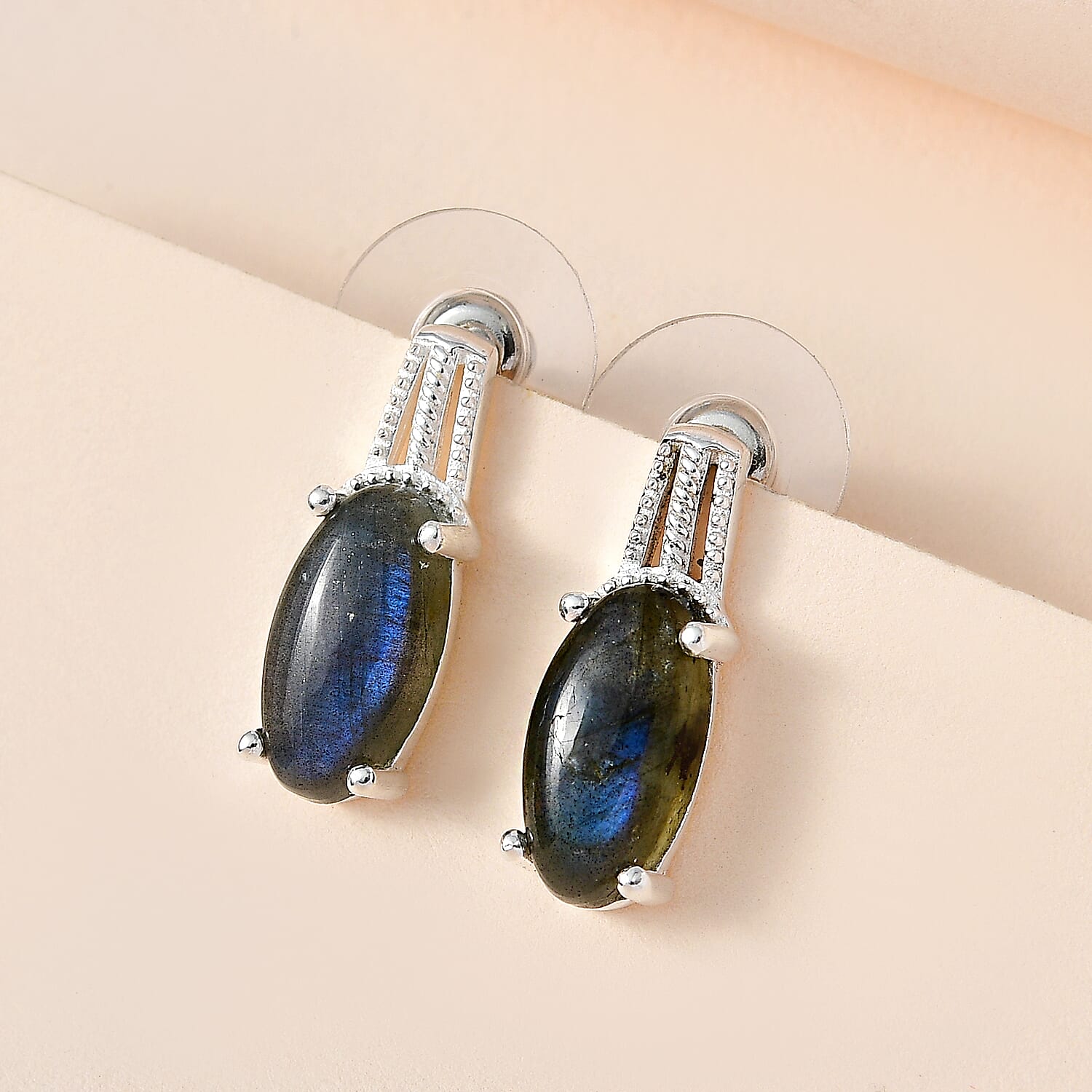 D'Joy Malagasy Labradorite Solitaire Stud Earrings in Sterling Silver 7.65 ctw
