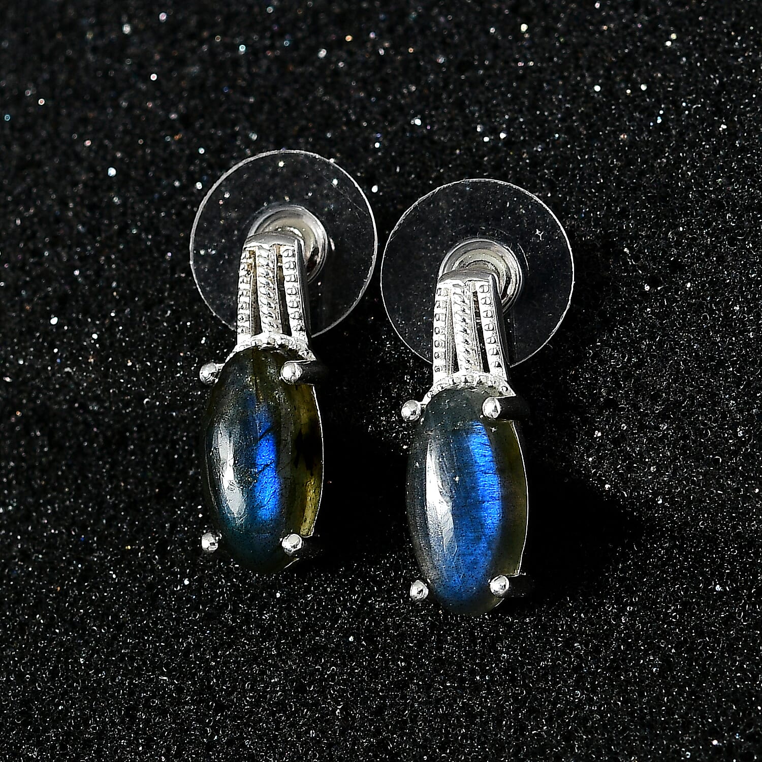 D'Joy Malagasy Labradorite Solitaire Stud Earrings in Sterling Silver 7.65 ctw