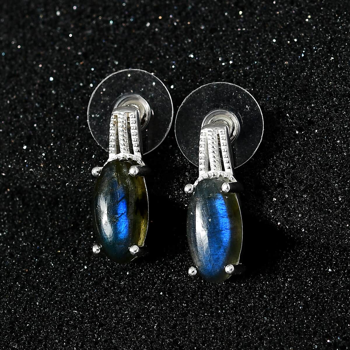 Malagasy Labradorite Solitaire Stud Earrings in Sterling Silver 7.65 ctw image number 2