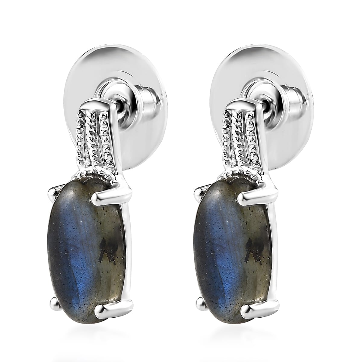 D'Joy Malagasy Labradorite Solitaire Stud Earrings in Sterling Silver 7.65 ctw