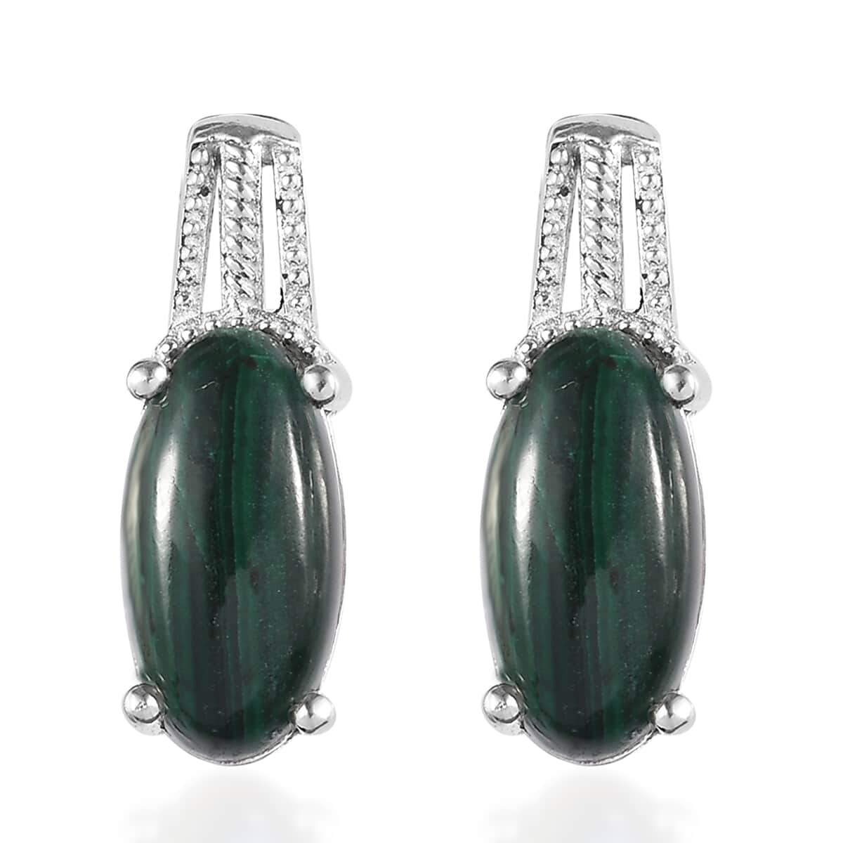 African Malachite Solitaire Stud Earrings in Sterling Silver 8.35 ctw image number 0