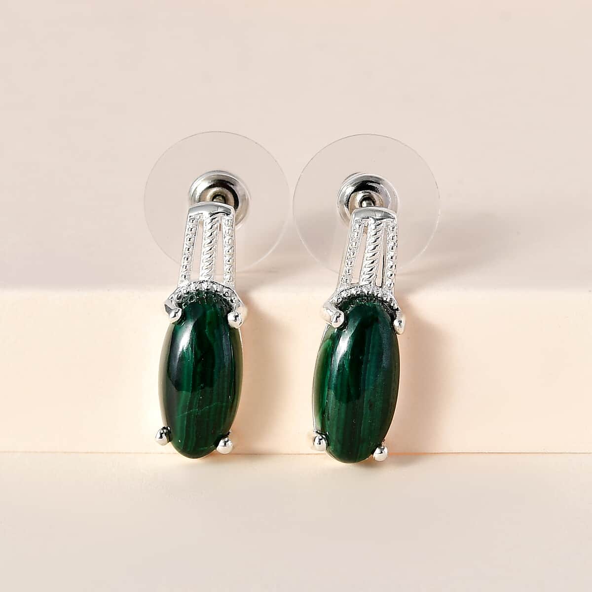 African Malachite Solitaire Stud Earrings in Sterling Silver 8.35 ctw image number 1