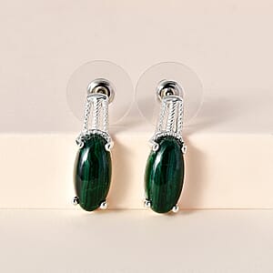 African Malachite Solitaire Stud Earrings in Sterling Silver 8.35 ctw