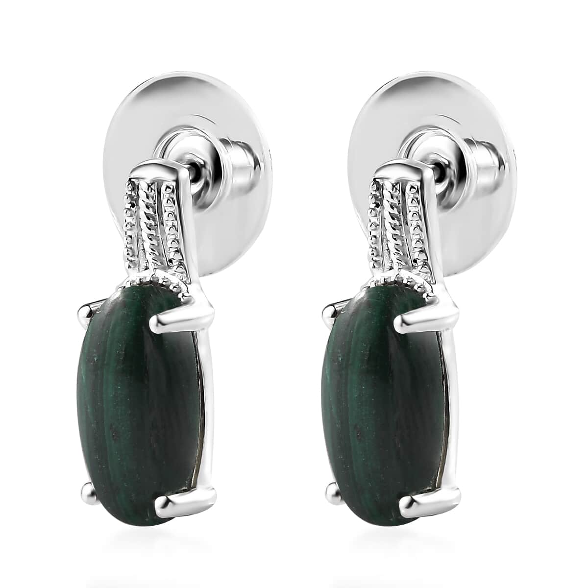 African Malachite Solitaire Stud Earrings in Sterling Silver 8.35 ctw image number 3