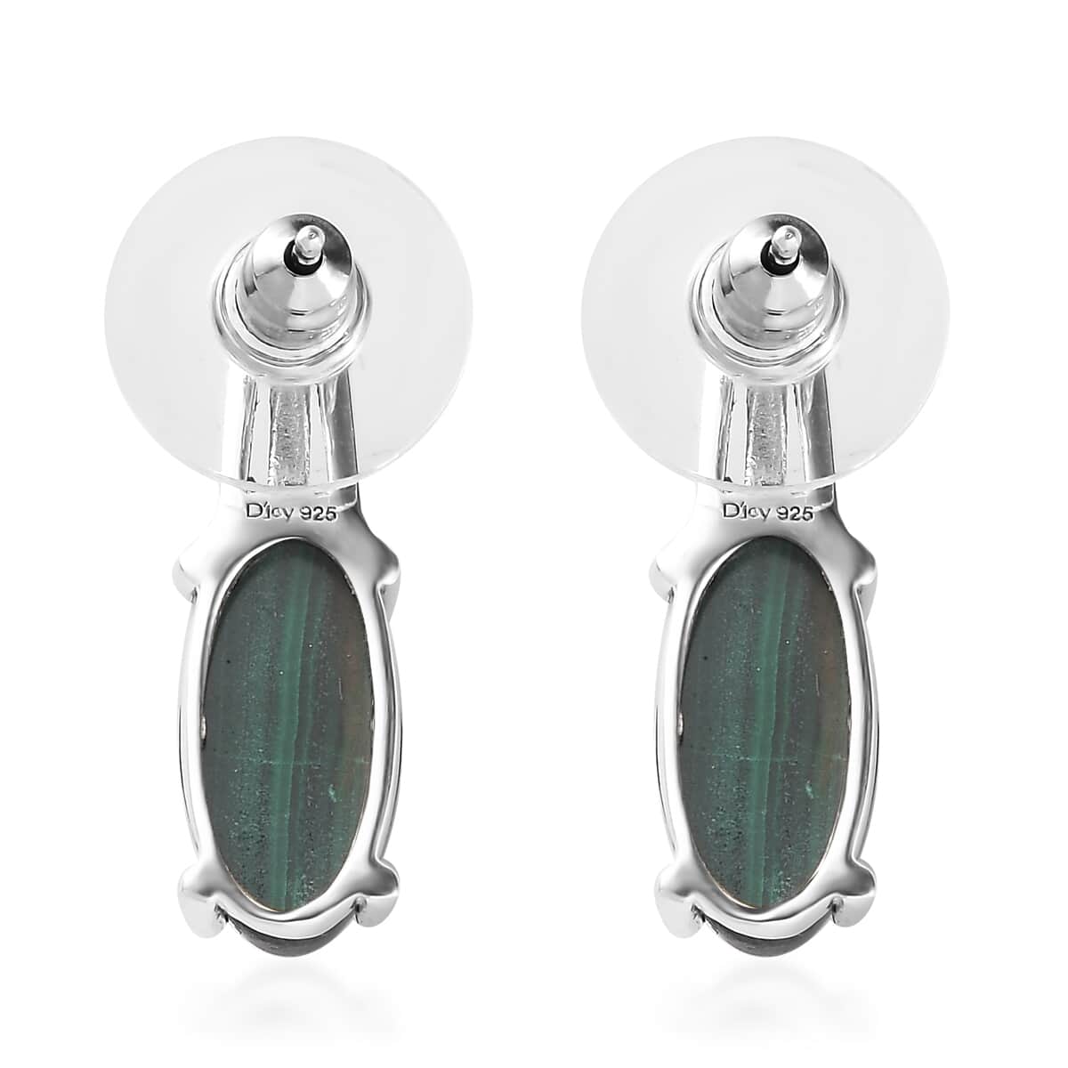 African Malachite Solitaire Stud Earrings in Sterling Silver 8.35 ctw image number 4