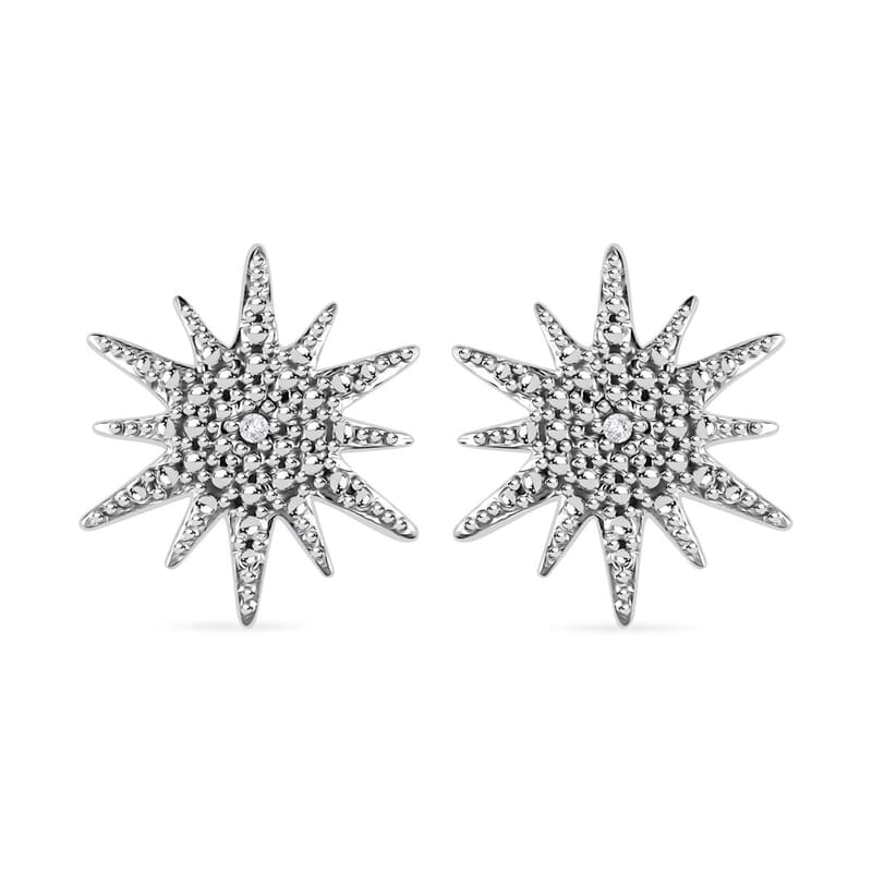 D'Joy Diamond Accent Sunburst Stud Earrings in Platinum Over Sterling Silver