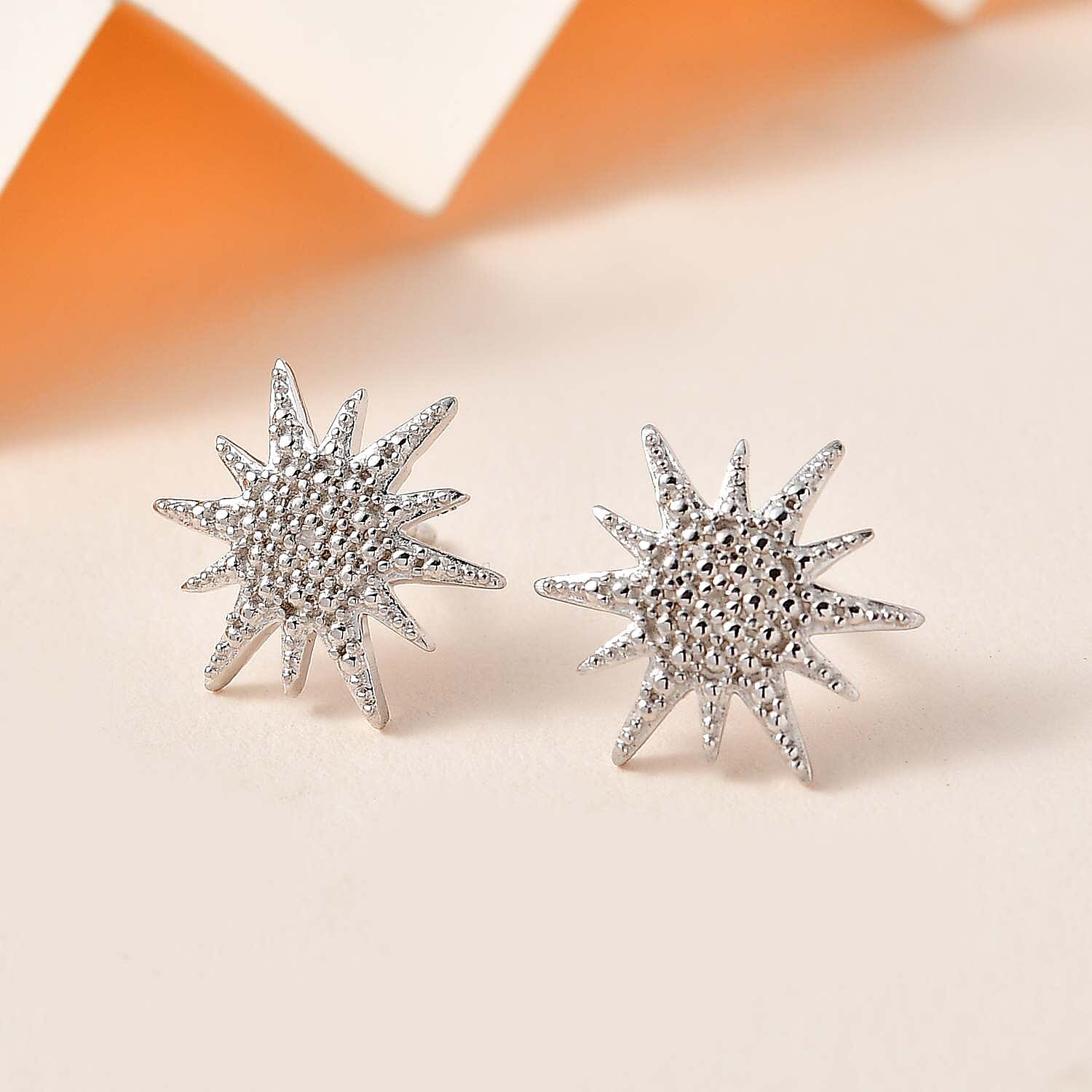 D'Joy Diamond Accent Sunburst Stud Earrings in Platinum Over Sterling Silver