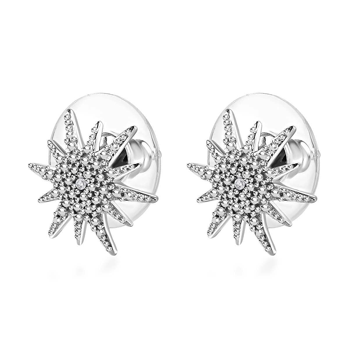 D'Joy Diamond Accent Sunburst Stud Earrings in Platinum Over Sterling Silver