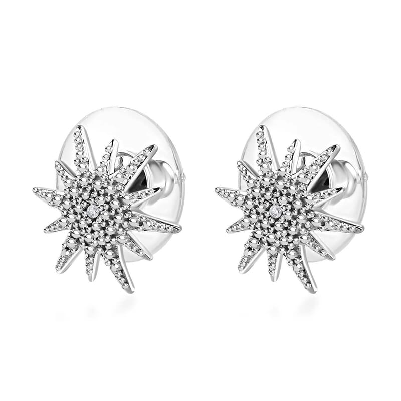 D'Joy Diamond Accent Sunburst Stud Earrings in Platinum Over Sterling Silver