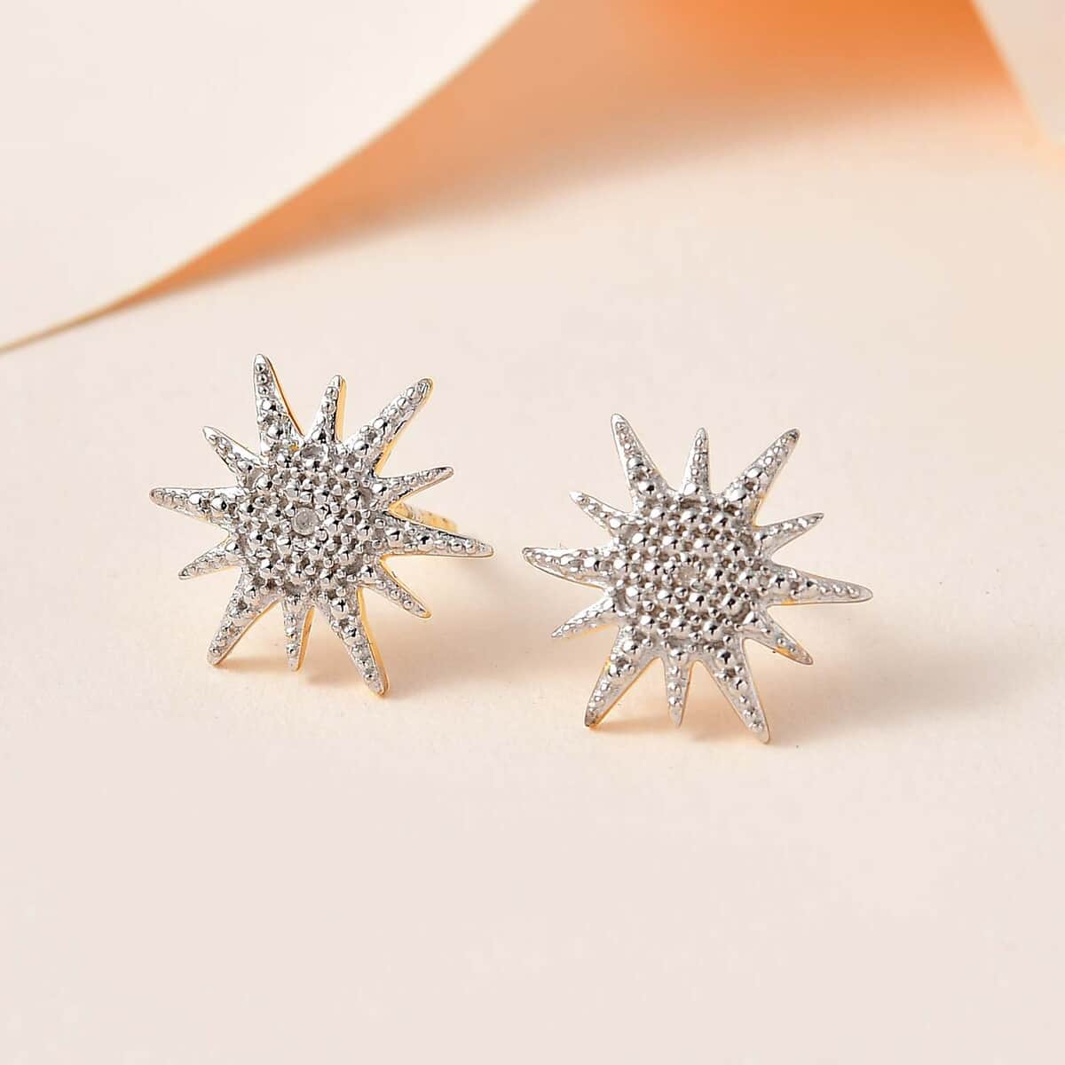 Diamond Accent Sunburst Stud Earrings in 14K Yellow Gold Over Sterling Silver image number 1