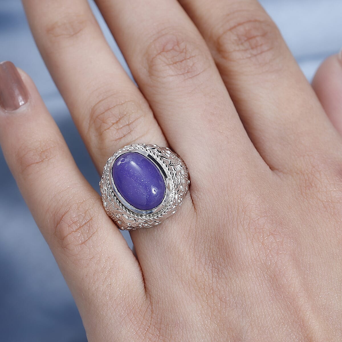 Purple Jade (D) Solitaire Ring in Platinum Over Copper with Magnet (Size 5.0) 7.10 ctw image number 2