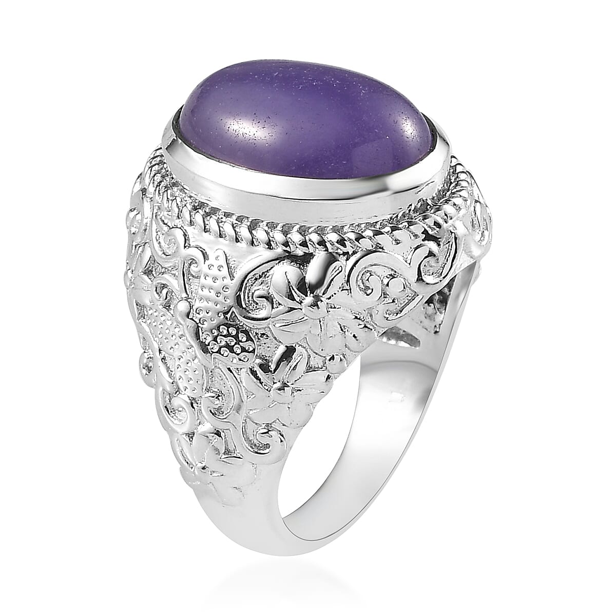 Purple Jade (D) Solitaire Ring in Platinum Over Copper with Magnet (Size 5.0) 7.10 ctw image number 3