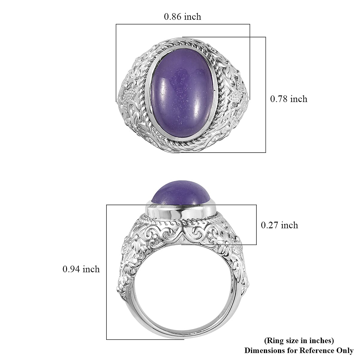Purple Jade (D) Solitaire Ring in Platinum Over Copper with Magnet (Size 5.0) 7.10 ctw image number 5