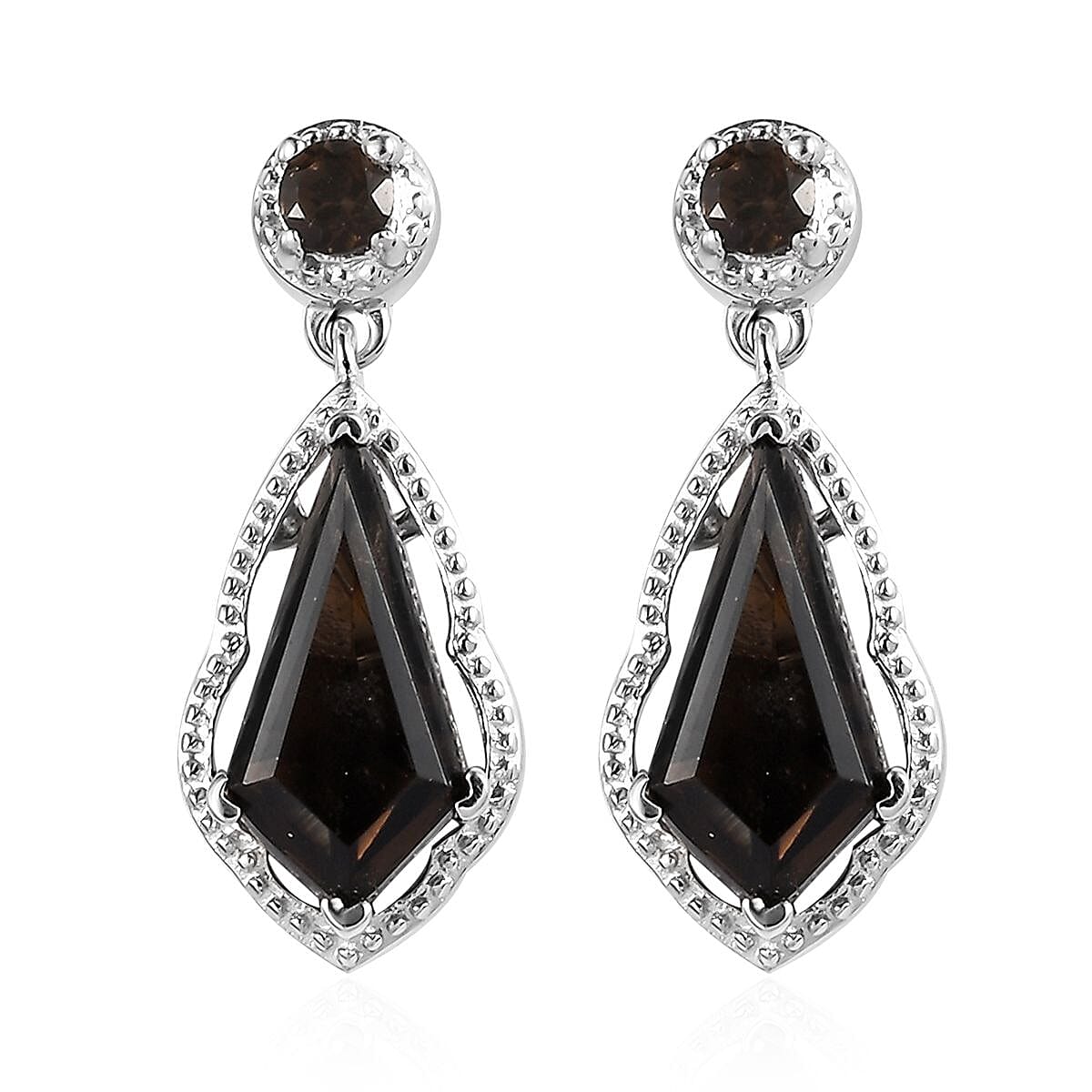 Brazilian Smoky Quartz Earrings in Platinum Over Copper 3.30 ctw