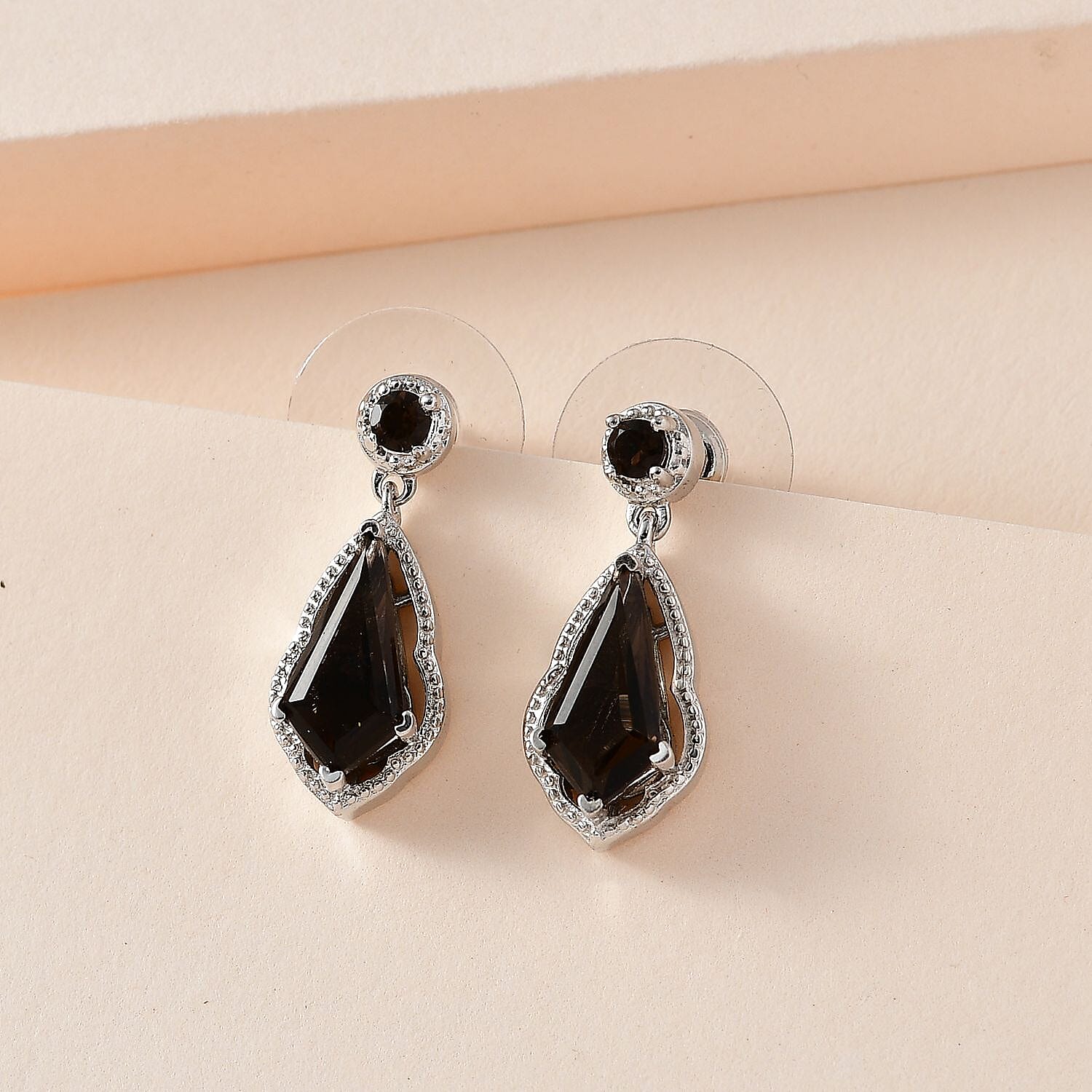 Brazilian Smoky Quartz Earrings in Platinum Over Copper 3.30 ctw
